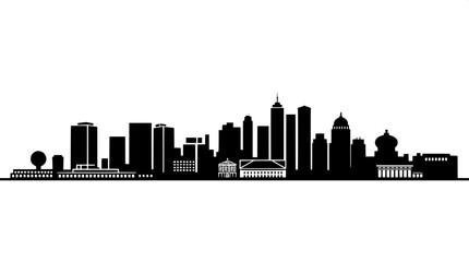 Obraz premium Stylized black-and-white architectural silhouette of a city skyline, made from basic geometric forms such as triangles, circles, and rectangles, with a flat and high-contrast visual style, featuring b