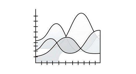 Abstract Graph with Three Overlapping Curves on White Background.