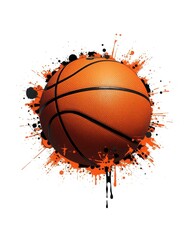 Streetball concept with a basketball exploding in a grunge splash of orange and black paint, isolated graphic element for sports design