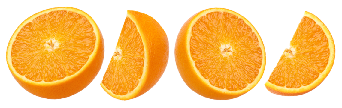 half and pieces orange fruit isolated, transparent PNG, PNG format, Collection