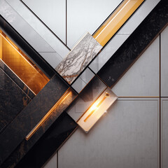 Futuristic Dark Geometric Abstract Background with Glowing Orange Lines