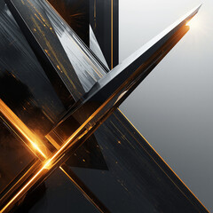 Futuristic Dark Geometric Abstract Background with Glowing Orange Lines