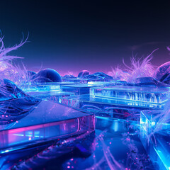 Abstract Blue and Purple Light Beams on Dark Background"