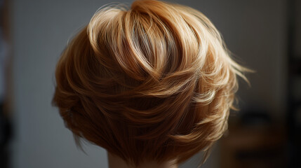Naklejka premium A close up shot of a short blonde hairstyle with layers and visible texture from the back