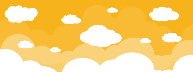 Cute pink sky illustration with cloud bubbles. Nature scenery theme