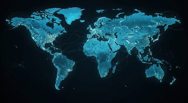 global satellite communication illustration, visual representation of satellite coverage and links