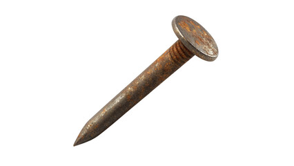 Old Nail Head with Metallic Surface and Visible Rust Isolated on Transparent Background