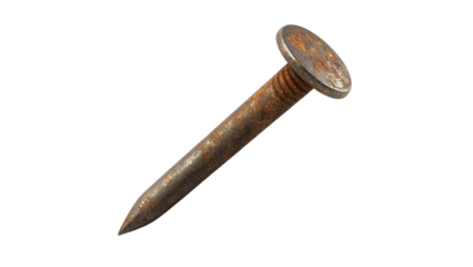 Old Nail Head with Metallic Surface and Visible Rust Isolated on Transparent Background