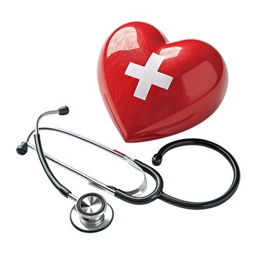Stethoscope with red heart on white background