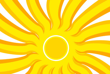 Yellow sun illustration. Abstract design of a shining sun in a flat style.	