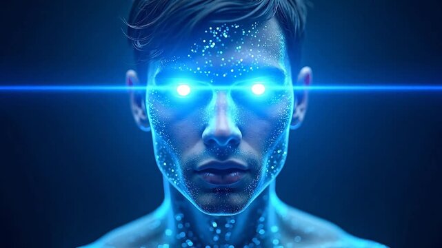 Portrait of a man with glowing blue dots