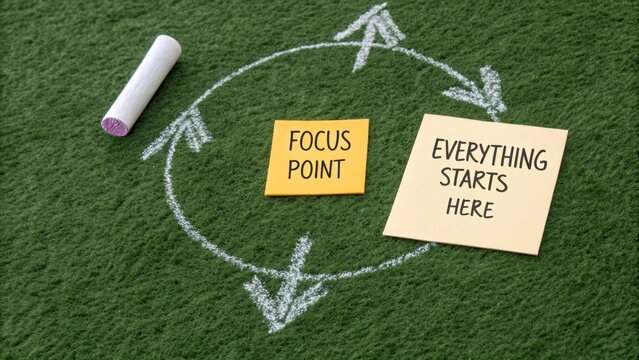 Chalk Circle Arrows and Focus Point on Green Artificial Grass Board