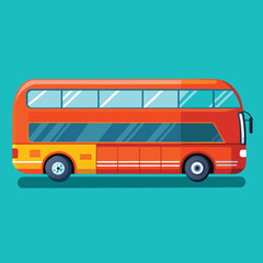 Vibrant red doubledecker bus in flat design illustration, representing urban public transport and tourism