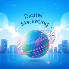 Digital Marketing Global Strategy Illustration
