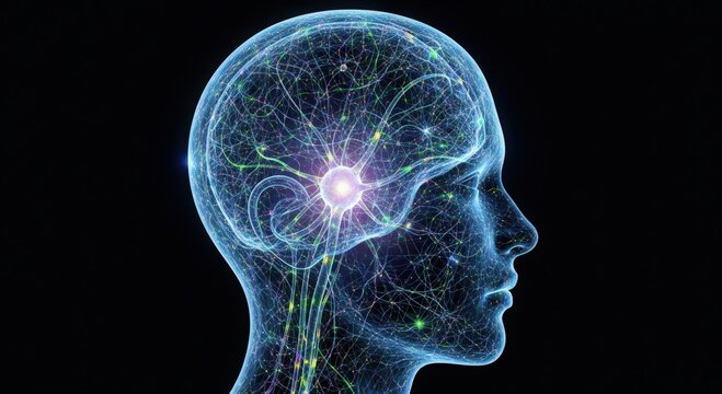 dynamic and vivid depiction of brain activity with glowing neural pathways and textured layers