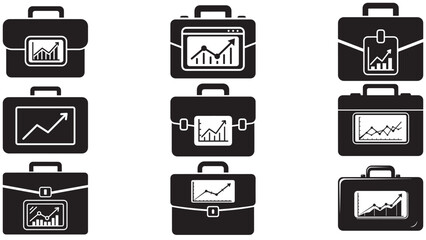 Badge briefcase with graph window — professional business portfolio icon for corporate performance, client services and financial reporting