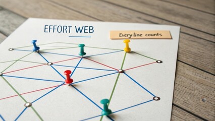 Diagram showing effort web concept with colored threads and pins