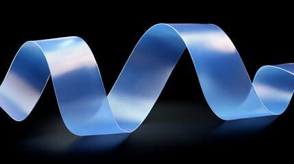 A dynamic abstract composition of translucent blue flowing ribbons twisting gracefully against a deep black background creating a modern and futuristic digital art design