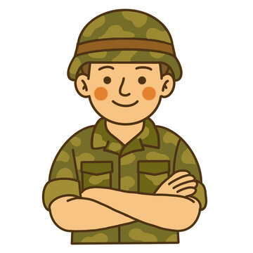 Hand draw cute soldier in camouflage uniform illustration