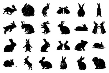 Rabbit and Bunny Silhouette Vector Collection: Diverse Poses and Actions