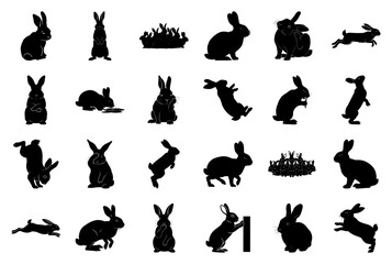 Rabbit and Bunny Silhouette Vector Collection: Diverse Poses and Actions