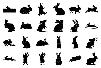Rabbit and Bunny Silhouette Vector Collection: Diverse Poses and Actions