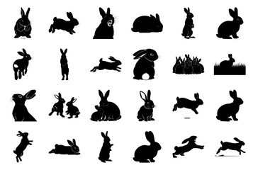 Rabbit and Bunny Silhouette Vector Collection: Diverse Poses and Actions