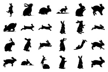Rabbit and Bunny Silhouette Vector Collection: Diverse Poses and Actions