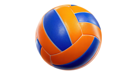 Detailed image of a blue and orange volleyball on transparent background