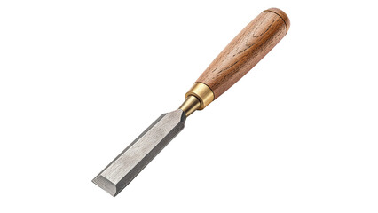 Single Wood Chisel with Polished Wooden Handle Isolated on Transparent Background