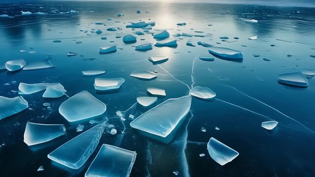 Stunning Ice Shards on Frozen Lake Baikal at Sunset.