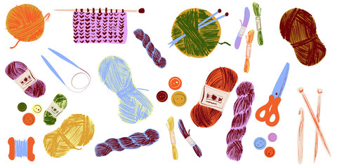 set of sewing tools and buttons