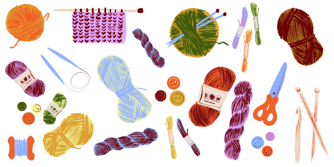 set of sewing tools and buttons