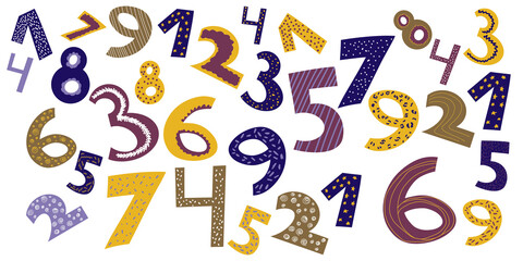 numbers set. hand drawn numbers. numbers. vector illustration
