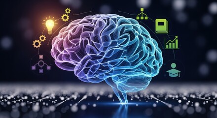 digital mind imagery, illuminated cognitive schematic featuring data clusters and strategic insights