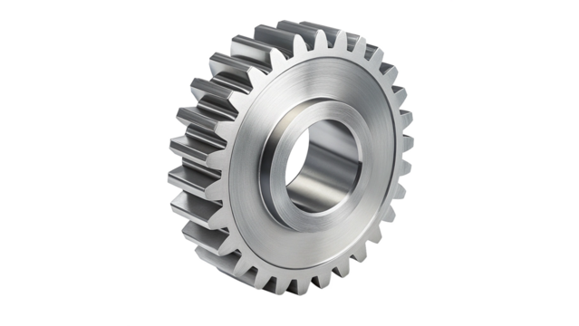 Single Shiny Metallic Gear Isolated on Transparent Background