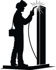 Professional Welder Welding on a Steel vector illustration isolated on white background