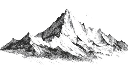 Detailed Black and White Mountain Drawing with Two Mountains
