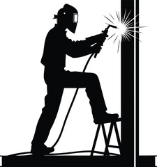 Professional Welder Welding on a Steel vector illustration isolated on white background