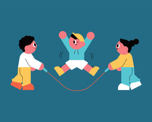 Children Joyfully Playing Jump Rope Together