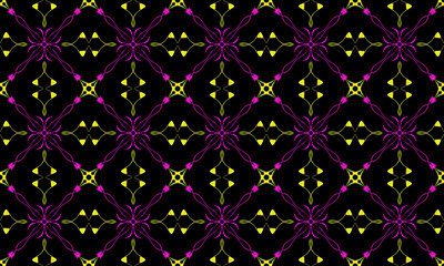 Neon Floral Geometric Pattern on Black Background