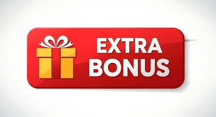 Bright red rectangular banner announcing extra bonus with a yellow gift box icon