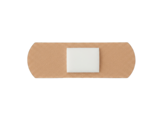 Close up of a single adhesive bandage with a white pad on a transparent background