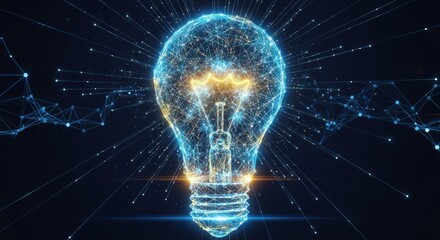 futuristic conceptual visualization of luminous bulb made from electronic signals and cyber connectors