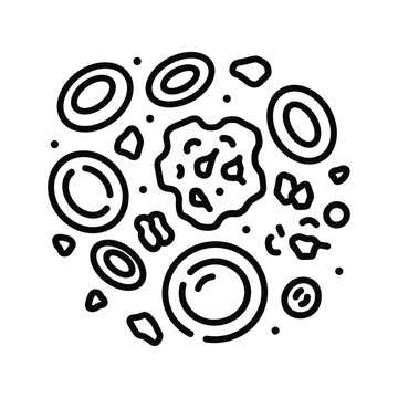 Illustration of blood cells, including red blood cells, white blood cells, and platelets isolated on