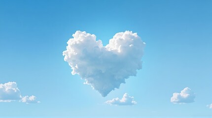 Beautiful heart shaped cloud floating in a vibrant blue sky with scattered smaller clouds, symbolizing love and romance