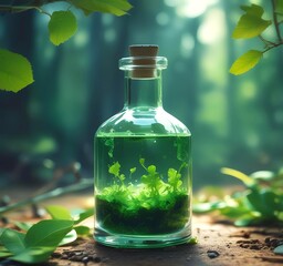 Transparent vial filled with vibrant green liquid fuel