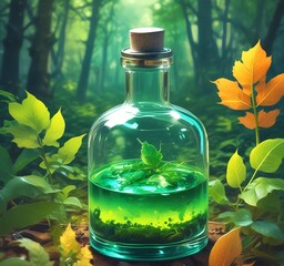 Transparent vial filled with vibrant green liquid fuel