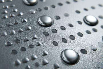 Close-up of embossed Braille dots on elevator panel