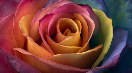 Ai vibrant rose with multicolored petals showcases nature's beauty in close-up view